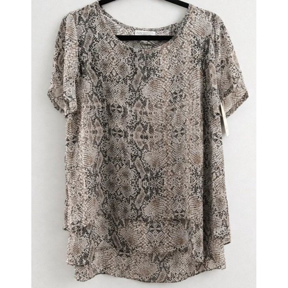 Dana Buchman Snake Print Flyaway Back Blouse Layered Chiffon Top L NWT